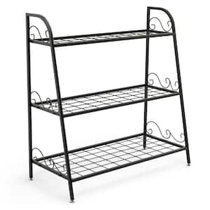 32 in. Tall Indoor/Outdoor Black Steel Plant Stand (3-Tiered) Display Rack for Plants Shoes Flower Pot