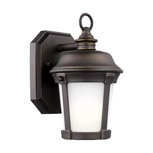 Calder 1-Light Antique Bronze Outdoor 10 in. Wall Lantern Sconce with LED Bulb