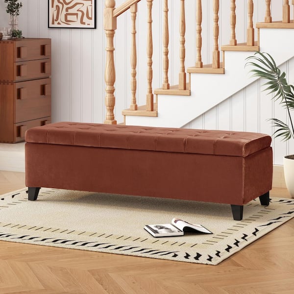 Noble House Mission Ochre Velvet Upholstery Rectangle Storage Ottoman Bench