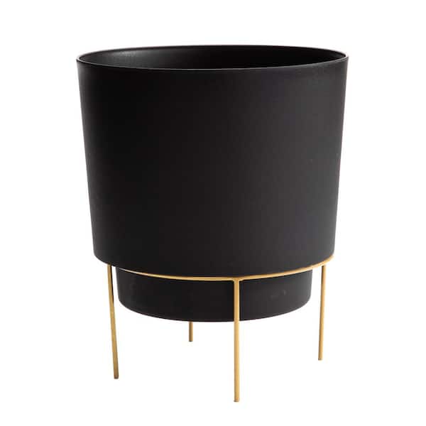 Bloem Hopson Small 6 in. Black Plastic Planter with Metal Gold Stand