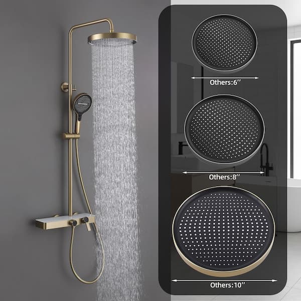 Shower Head 3-Spray Wall Mounting All-In-One Kit Fixed and Handheld Shower Head Flow rate 2.11 GPM in Brushed Gold