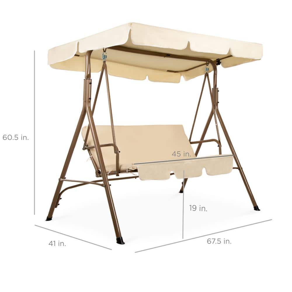 Beige 2-Person Outdoor Convertible Canopy Swing Glider with Cushions
