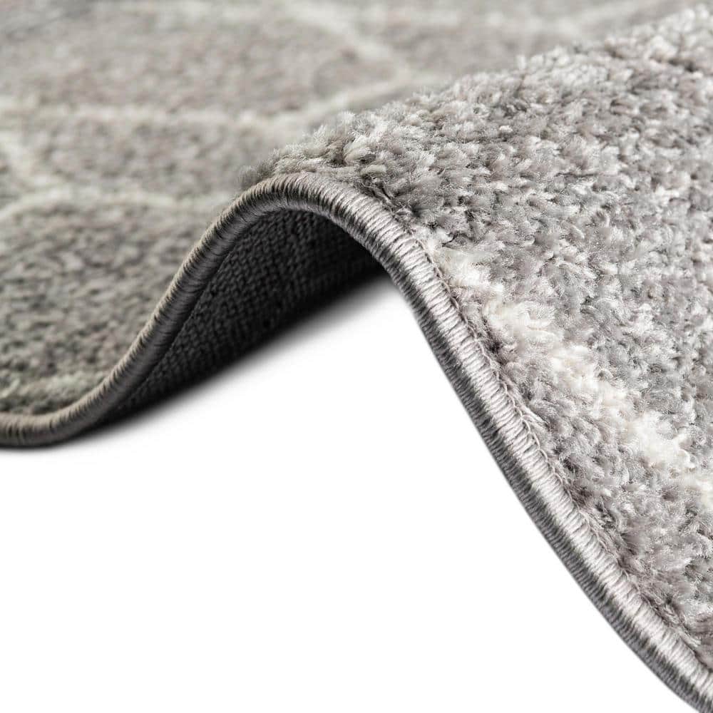 Light Gray Trellis Square Rug with Easy Care Synthetic Material