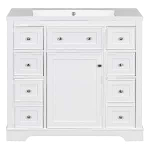 36 in. W x 18 in. D x 34.5 in. H Single Sink Bath Vanity in White with White Ceramic Top, 6-Drawers and 1-Door