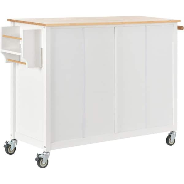 White Wood 54.3 in. Kitchen Island Cart with Adjustable Shelves and Drawers