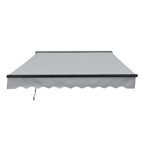 ALEKO 13 x 10 ft. Semi Cassette Motorized Retractable LED Luxury Patio Awning - Dark Gray Frame - Silver Gray Fabric