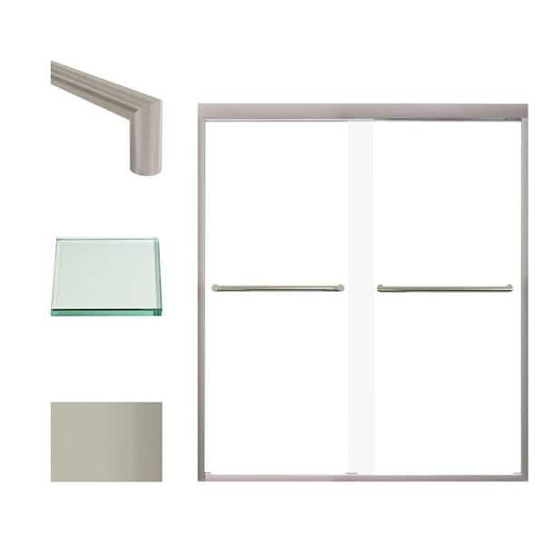 Frederick 59 in. W x 70 in. H Sliding Semi-Frameless Shower Door in Brushed Stainless with Clear Glass