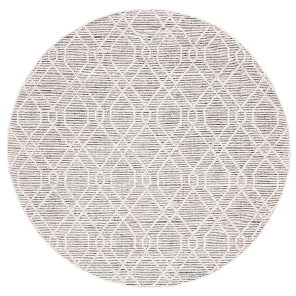 Natura 6 ft. x 6 ft. Ivory/Black Monochrome Geometric Round Area Rug