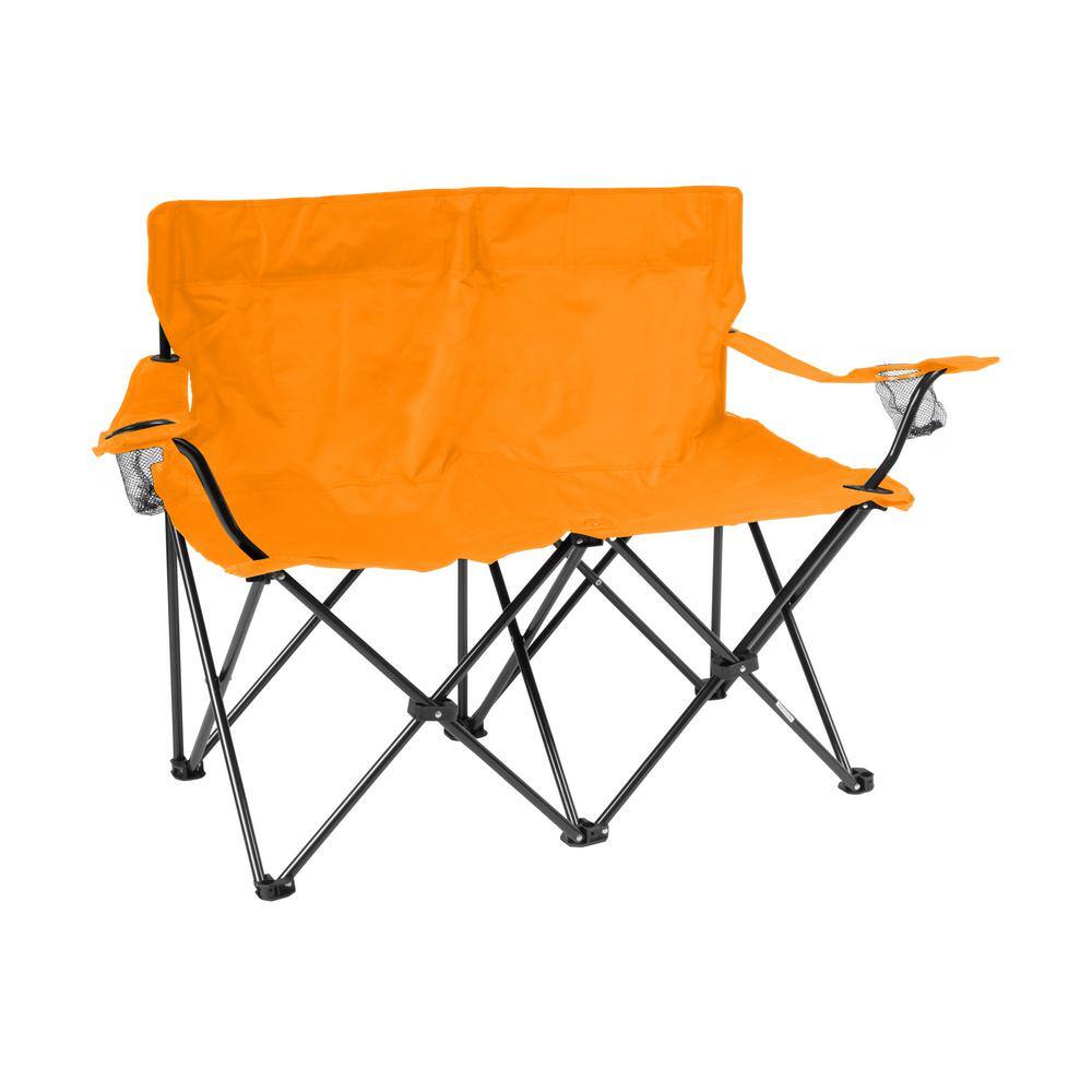 Orange Double Camping Chair with Cushions and Steel Frame