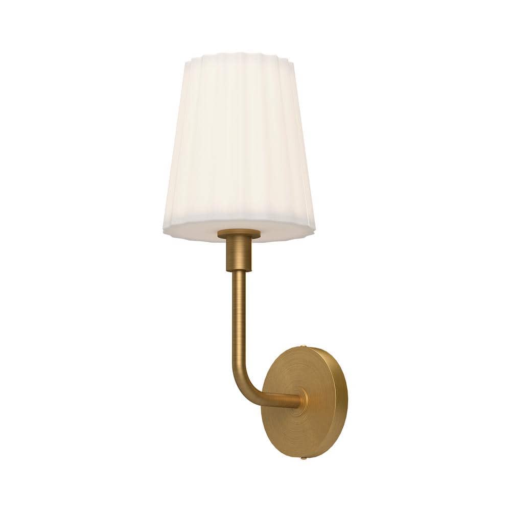 Plisse Aged Gold Wall Vanity Light with Opal Matte Glass