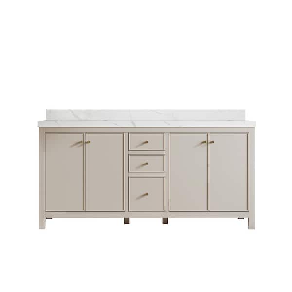 Willow Collections Chicago 72 in. Double Sink Freestanding Fine Grain Bath Vanity with Calacatta Laza Qt. Top Unassembled