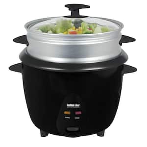 10-Cup Black Rice Cooker with Food Steamer Attachment