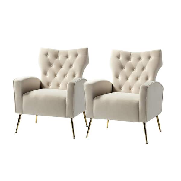 JAYDEN CREATION Brion Tan Accent Wingback Chair with Button Tufted Back (Set of 2)
