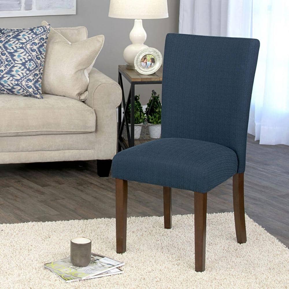 Classic Parsons Blue Upholstered Side Chair with Cherry Walnut Legs