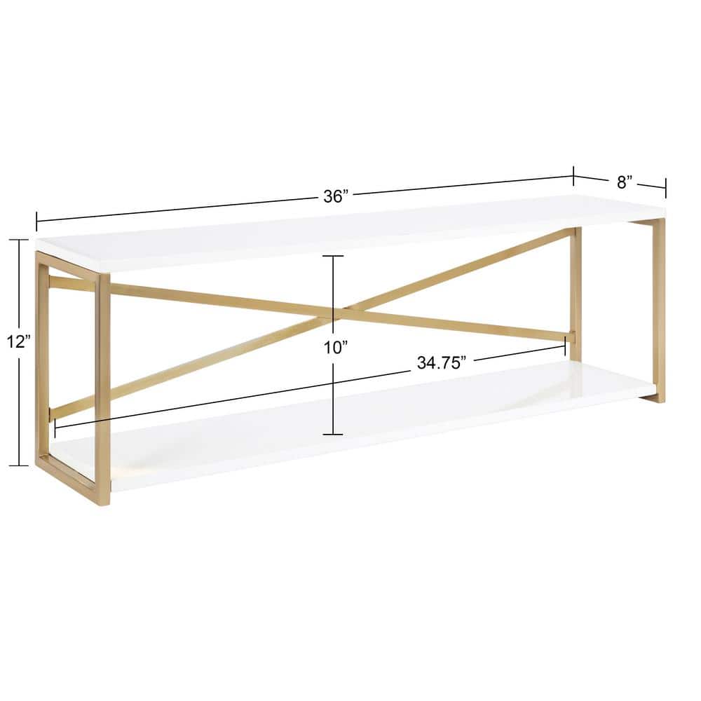 Ascott 36" White and Gold Floating Wall Shelf