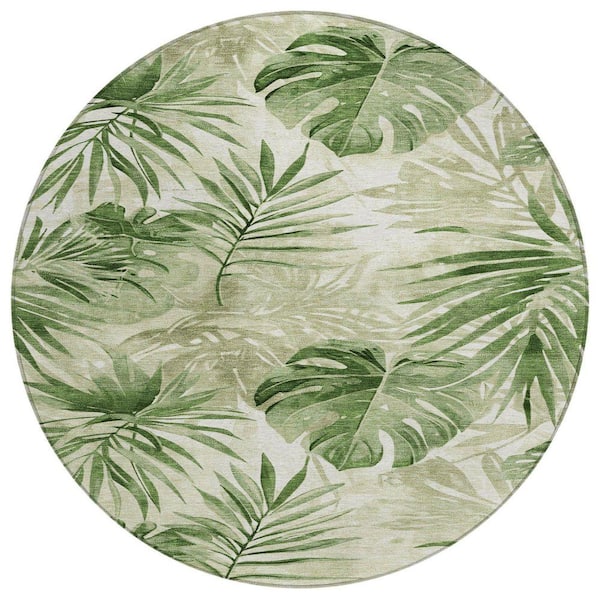 Chantille Machine Washable Indoor/Outdoor Abstract ACN1886 Aloe 8 ft. x 8 ft. Round Rug