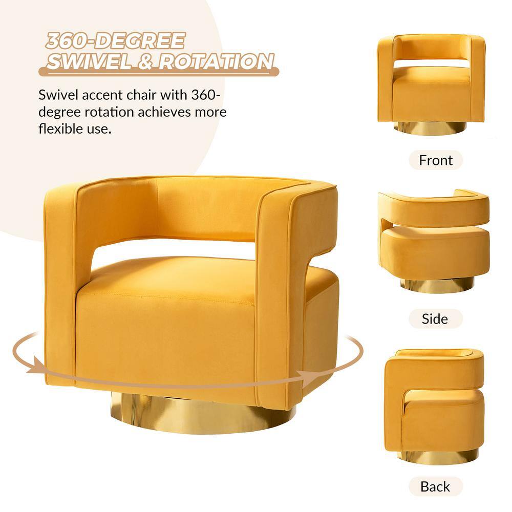 Mustard Velvet Swivel Barrel Chair with Gold Metal Base