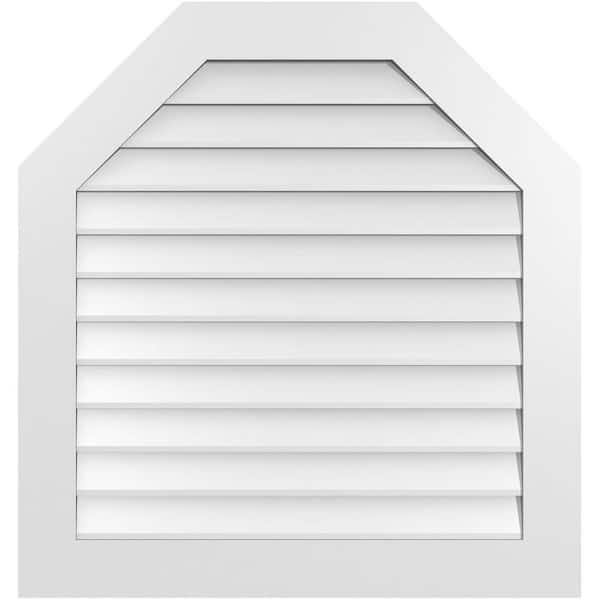 Ekena Millwork 34 in. x 36 in. Octagonal Top Surface Mount PVC Gable Vent: Decorative with Standard Frame