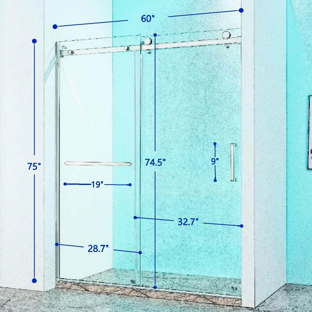Matte Black Semi-Frameless Sliding Shower Door with Tempered Glass