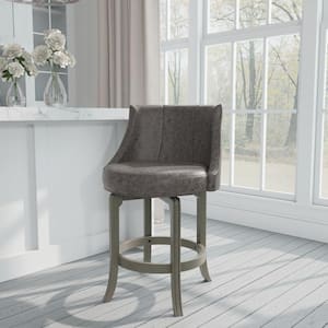 Napa Valley 23.25 in. Gray Full Back Wood 36 in. Bar Stool with Faux Leather Seat 1 Set of Included