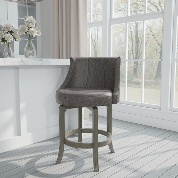 Hillsdale Furniture Napa Valley 23.25 in. Gray Full Back Wood 36 in. Bar Stool with Faux Leather Seat 1 Set of Included