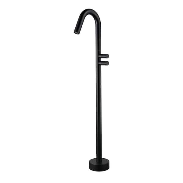 2-Handle Floor Mount Tub Faucet with 360 Degree Swivel Spout Brass 1 Hole Freestanding Bathtub Fillers in Matte Black