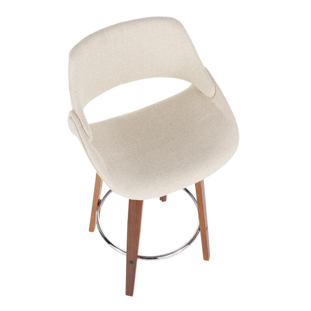 Set of 2 Cream Fabric Walnut Swivel Counter Stools