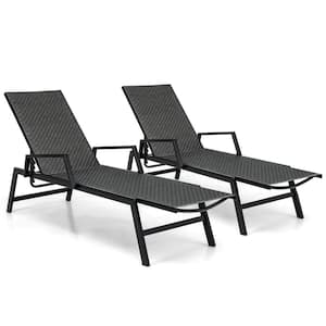 Wicker Outdoor Chaise Lounge Chair Patio with Metal Frame and Adjustable Backrest (Set of 2)