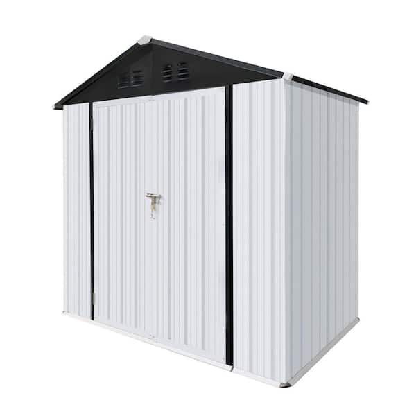 Amelia 6 ft. W x 4 ft. D White Outdoor Garden Metal Storage Shed with Lockable Door Air Vents, Peak Roof (25.15 sq. ft.)