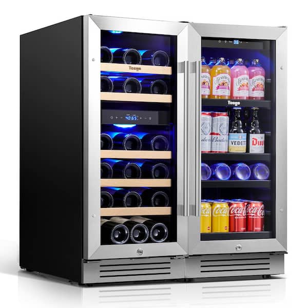 Yeego 30 in. Triple Zone 28-Wine Bottles and 80-Cans Beverage Wine Cooler in Black Side-by-Side Built-in Fridge Frost-Free