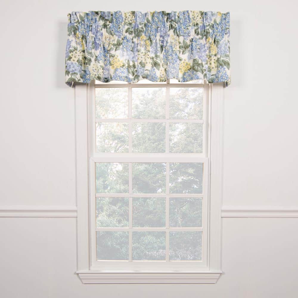 Hydrangea Blue Floral Cotton Rod Pocket Valance 70" x 12"