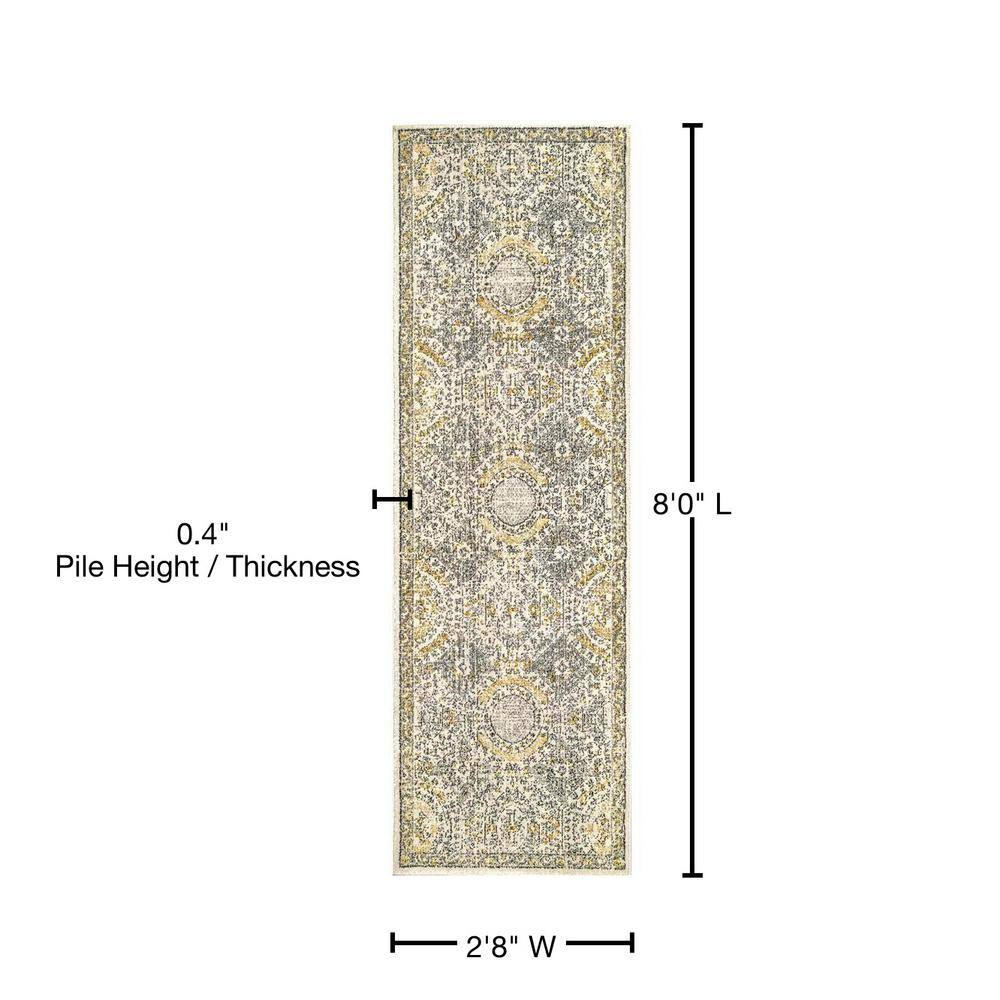Elegant Vintage Gold Distressed Runner Rug, 2' 8" x 8'