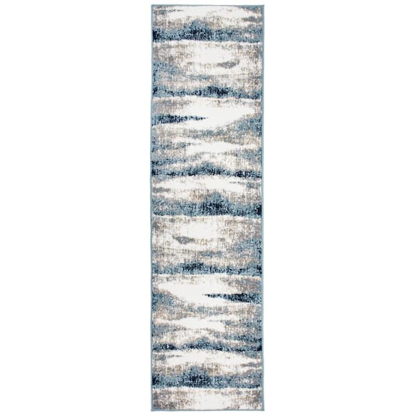 World Rug Gallery Contemporary Abstract Waves Blue 2 ft. x 7 ft. Runner Rug
