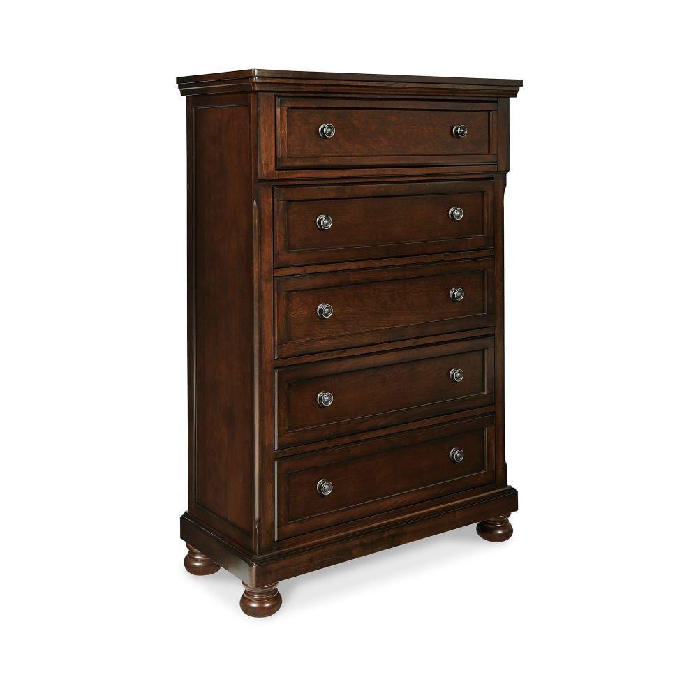Benjara 18 in. Brown 5Drawer Wooden Tall Dresser Chest of Drawers