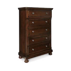 18 in. Brown 5-Drawer Wooden Tall Dresser Chest of Drawers