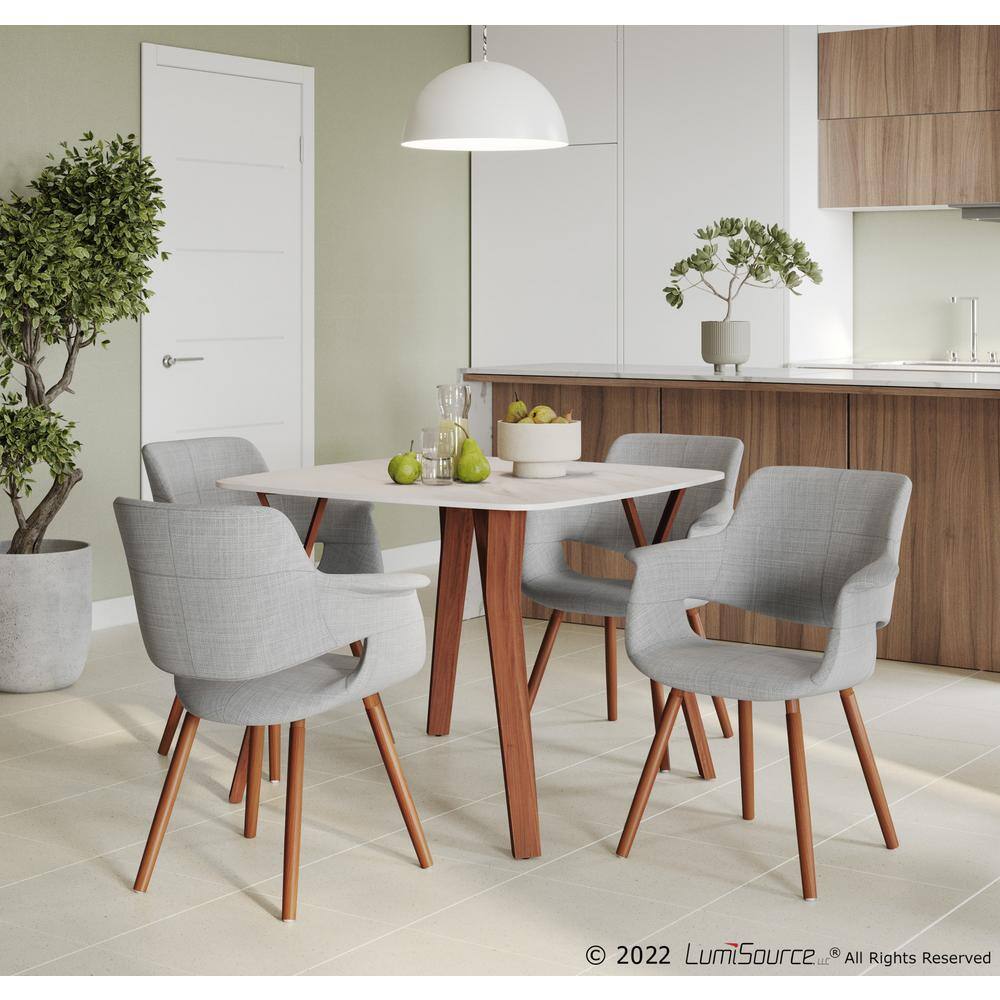 Mid-Century Modern Light Grey Parsons Arm Chair with Walnut Wood Legs