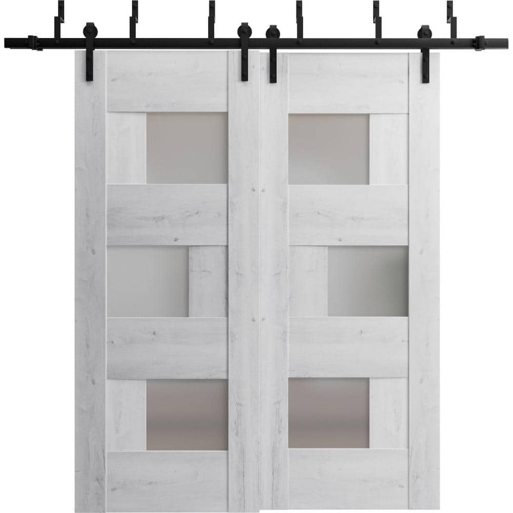60 in. x 96 in. 2 Panel Frosted Glass Nordic White Wood Sliding Barn Door with Hardware Kit price history on PriceWatchPro