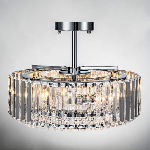 Orillia 15.74 in. 4-Light Contemporary Drum Semi Flush Mount Ceiling Light with Crystal Shade