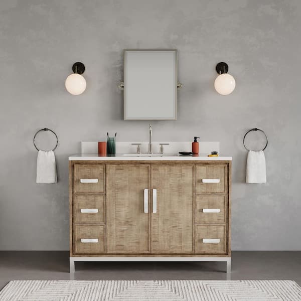 Water Creation Westin 48 in. W x 22 in. D x 34.4 in. H Single Sink Bath Vanity in Lustrous Walnut with White Brook Quartz Top