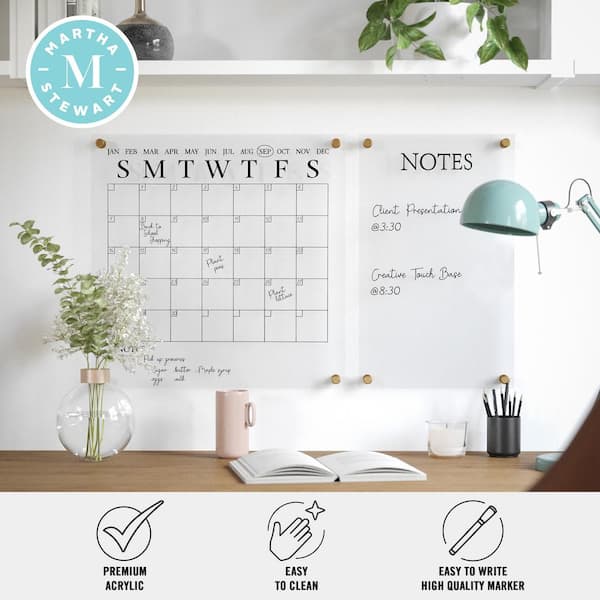 MARTHA STEWART Clear/Black 18W x 0.15D x 24H Wall Calendar Marker Board  BR-AC-4560-BK-CLRBK-MS - The Home Depot