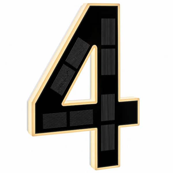 9 in. Black Solar Lighted 4 House Number, Waterproof LED Address Number Sign, Illuminated Exterior House Number