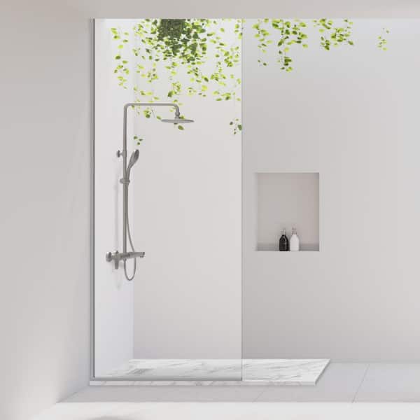 60 in. L x 36 in. W x 1.125 in. H Alcove Solid Composite Stone Shower Pan Base with L/R Drain in Carrara Sand