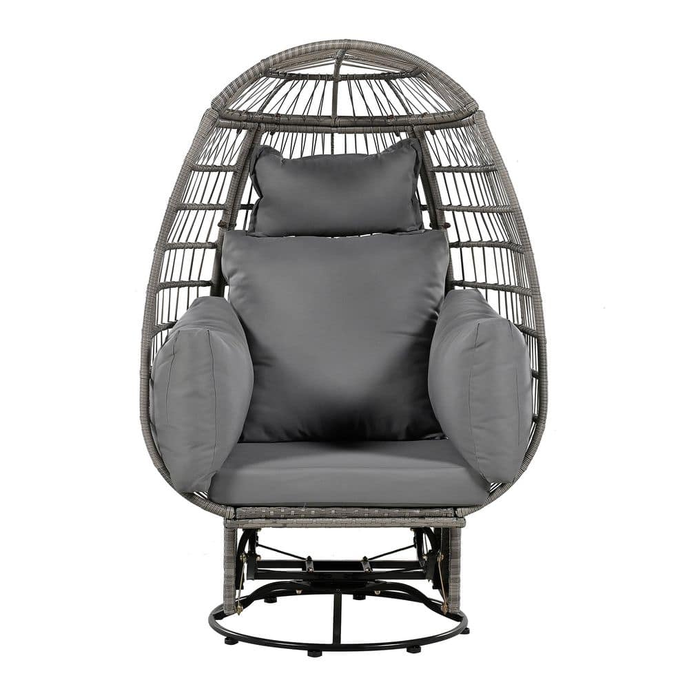 Gray Wicker Outdoor Rocking Chair with Gray Cushions