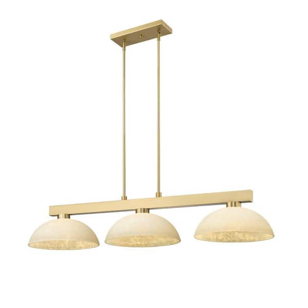 Cobalt 3-Light Modern Gold Billiard Light with Golden Mottle Glass Shades