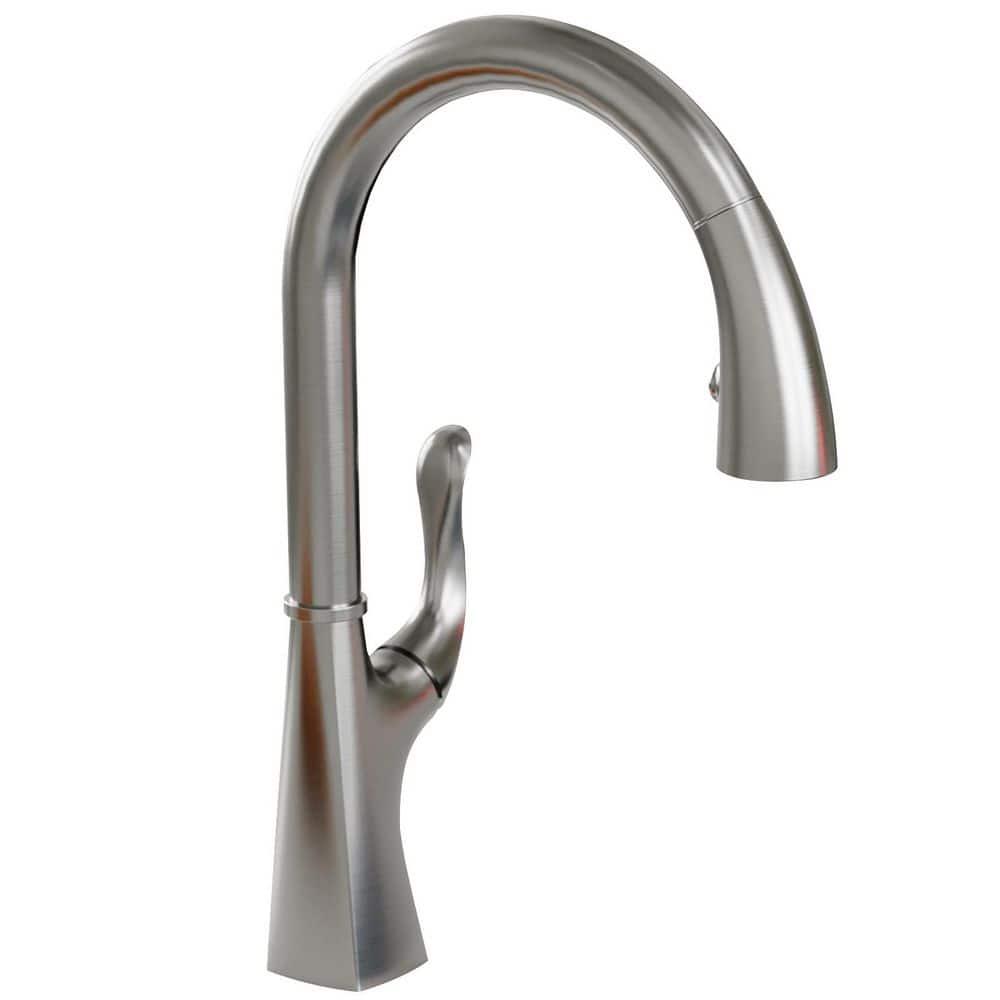 Single Handle Pull Down Sprayer Kitchen Faucet with 2 Function Sprayer and 360° Swivel in Brushed Nickel price history on PriceWatchPro