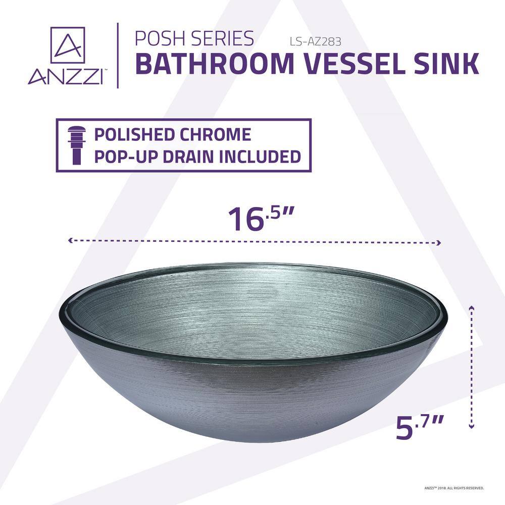 Posh Brushed Silver Glass Circular Vessel Sink