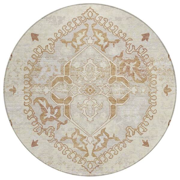 Chantille Machine Washable Indoor/Outdoor Abstract ACN3169 Cream 8 ft. x 8 ft. Round Rug