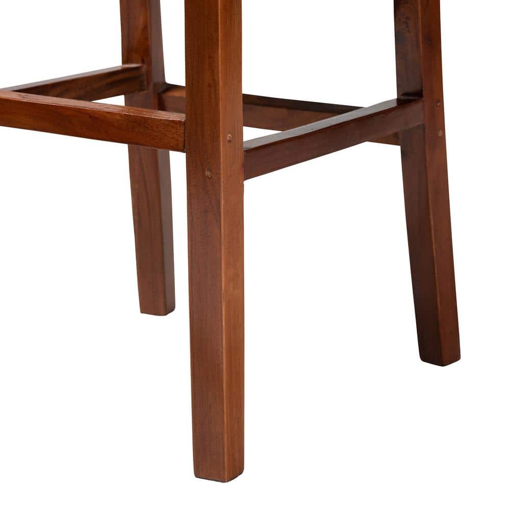 Racquel Natural Rattan and Mahogany Wood Bar Stool with Ergonomic Footrests