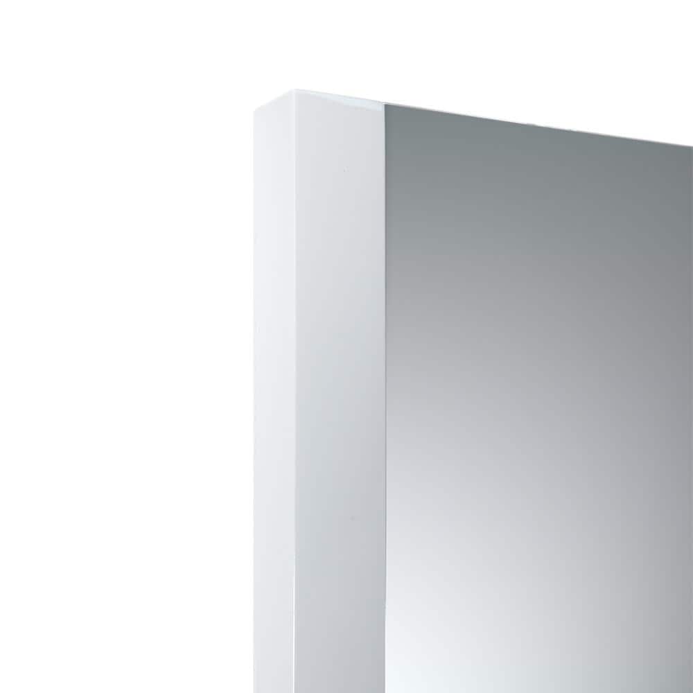 White Wood Frameless Rectangular Bathroom Vanity Mirror