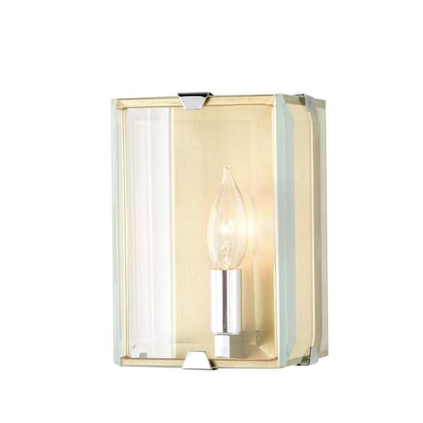 Fifth and Main Lighting Brenton 1-Light Champagne Silver Sconce with Beveled Glass Panels